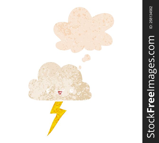 cartoon storm cloud and thought bubble in retro textured style