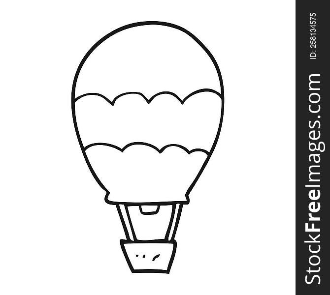 freehand drawn black and white cartoon hot air balloon