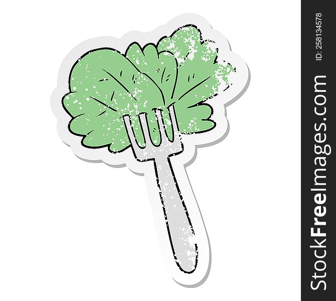 distressed sticker of a cartoon salad leaves