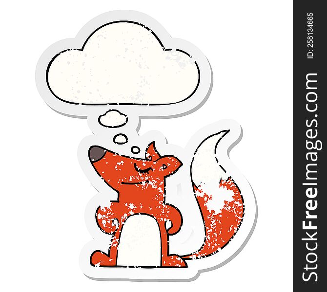 Cartoon Fox And Thought Bubble As A Distressed Worn Sticker