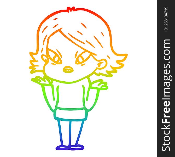 rainbow gradient line drawing of a cartoon stressed woman