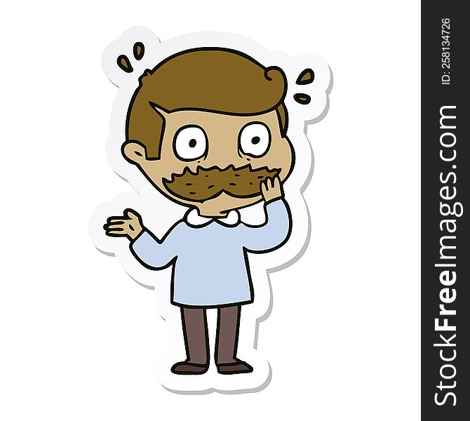 Sticker Of A Cartoon Man With Mustache Shocked