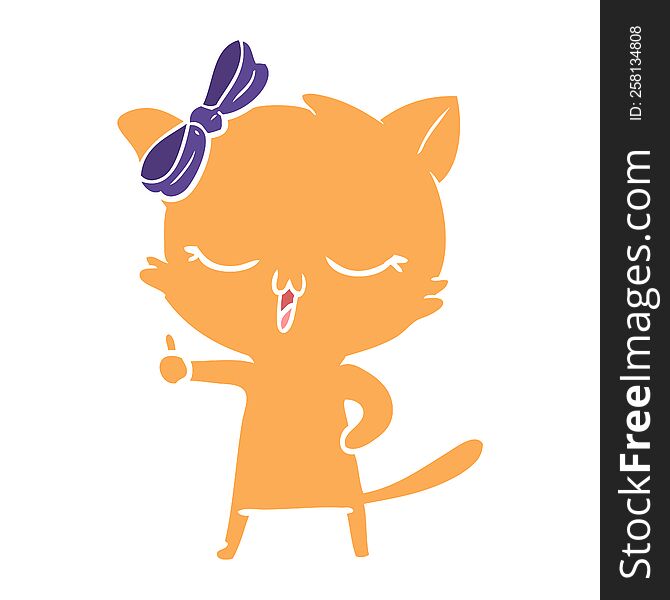 flat color style cartoon cat with bow on head