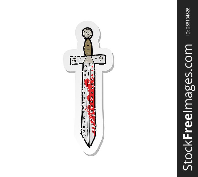 retro distressed sticker of a cartoon blood splattered sword