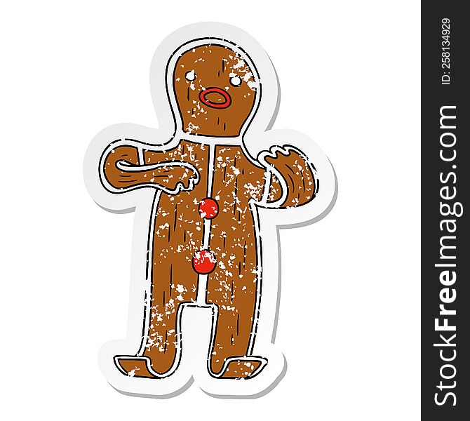 hand drawn distressed sticker cartoon doodle of a gingerbread man