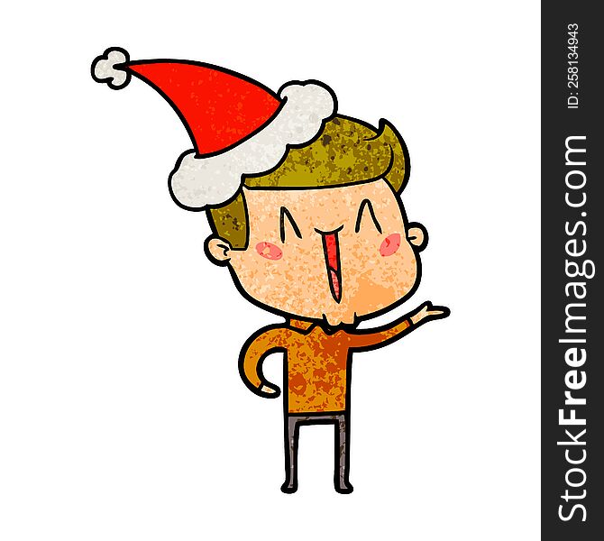 Textured Cartoon Of A Excited Man Wearing Santa Hat