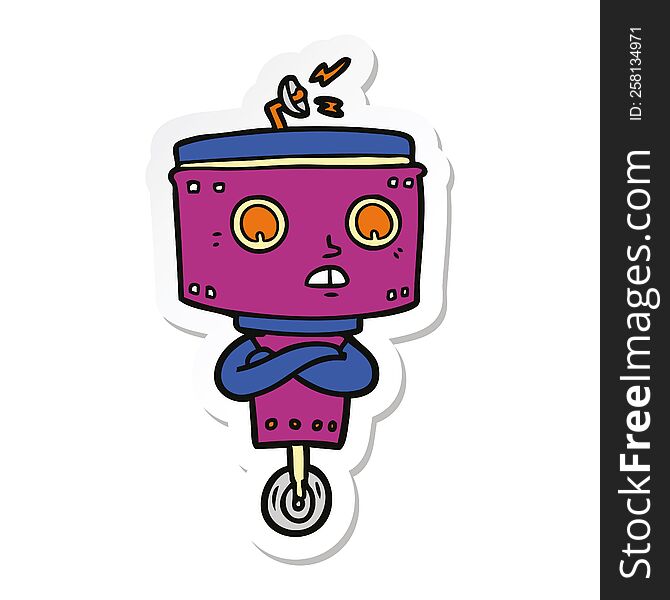 sticker of a cartoon robot with crossed arms