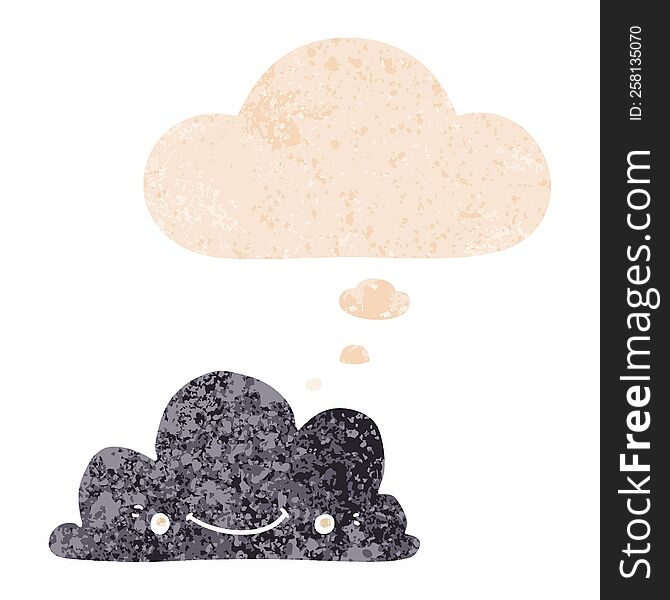 Cute Cartoon Cloud And Thought Bubble In Retro Textured Style