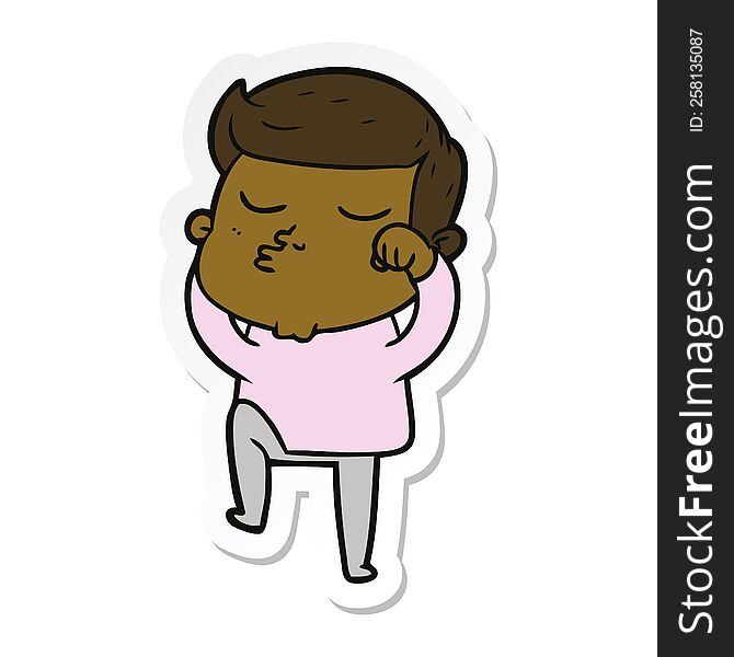 sticker of a cartoon model guy pouting