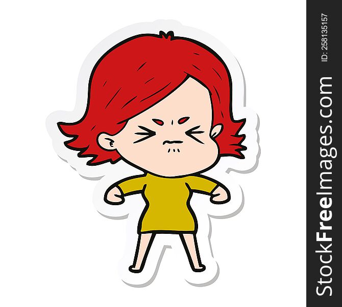 Sticker Of A Cartoon Angry Girl