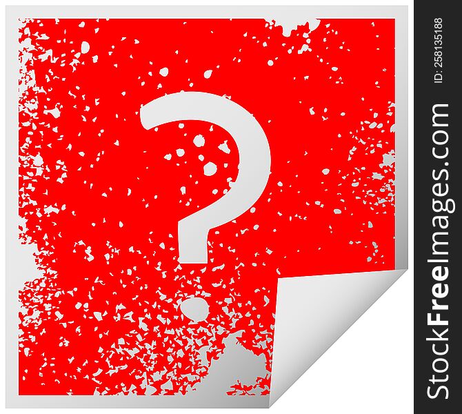 distressed square peeling sticker symbol of a question mark