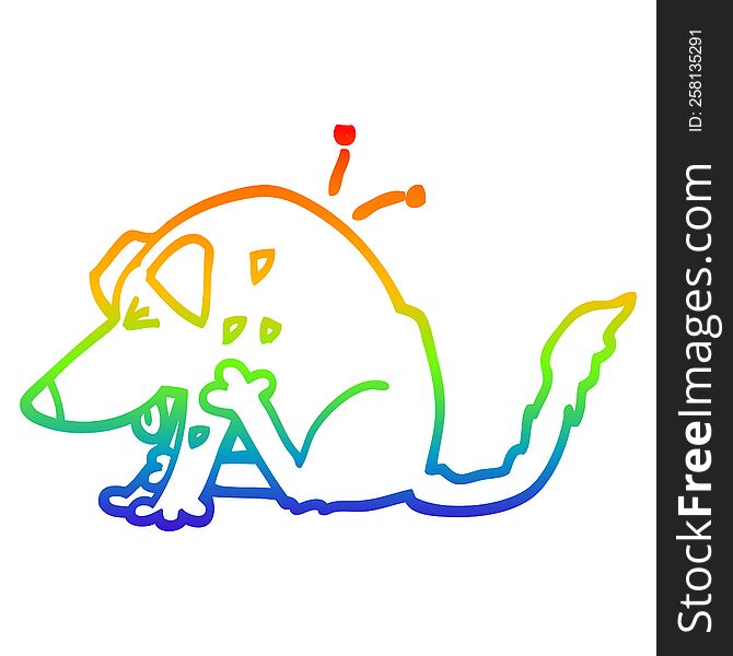 rainbow gradient line drawing of a cartoon dog scratching