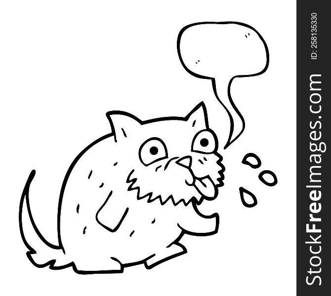 freehand drawn speech bubble cartoon cat blowing raspberry