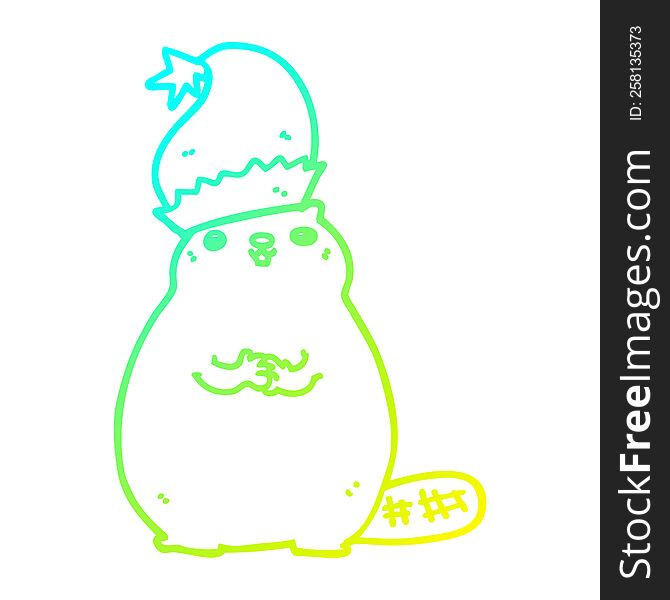 Cold Gradient Line Drawing Cartoon Christmas Beaver