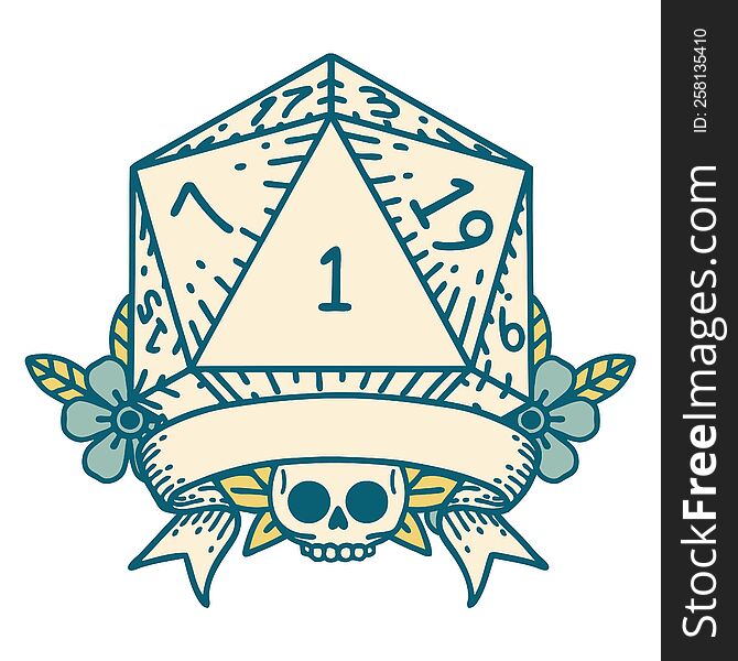 Natural One D20 Dice Roll Illustration