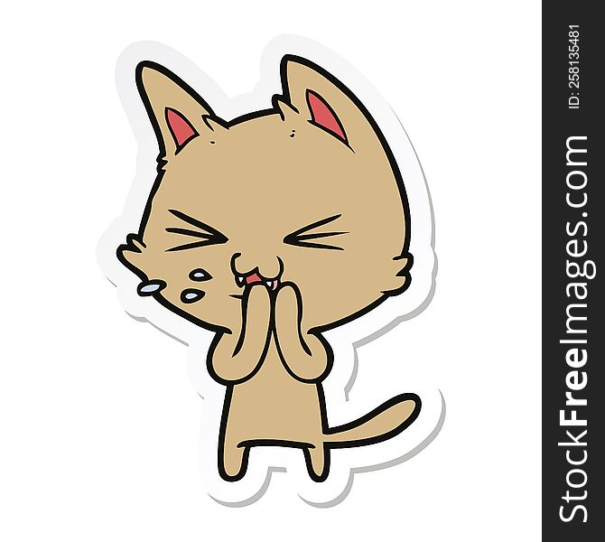 sticker of a cartoon cat hissing