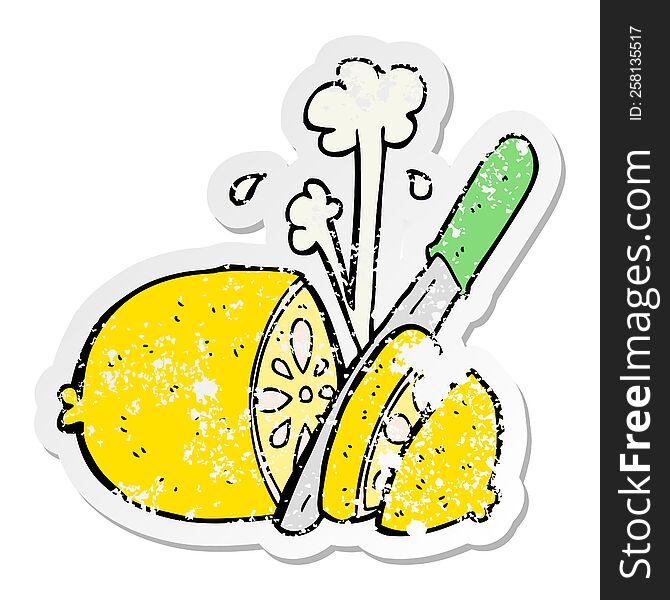 distressed sticker of a cartoon sliced lemon