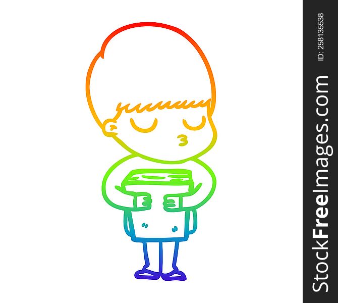 Rainbow Gradient Line Drawing Cartoon Calm Boy