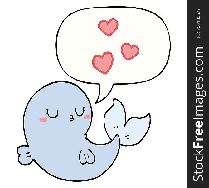 Cute Cartoon Whale In Love And Speech Bubble