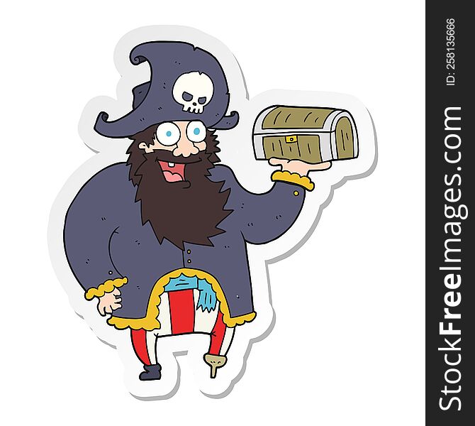 sticker of a cartoon pirate captain with treasure chest