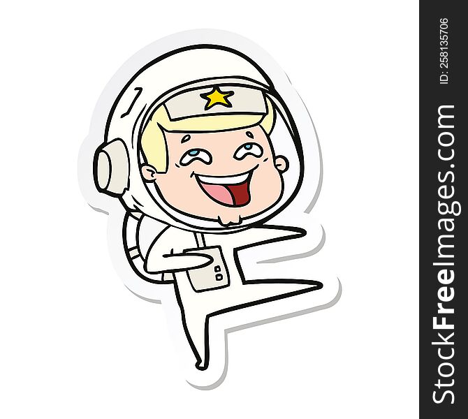 sticker of a cartoon laughing astronaut