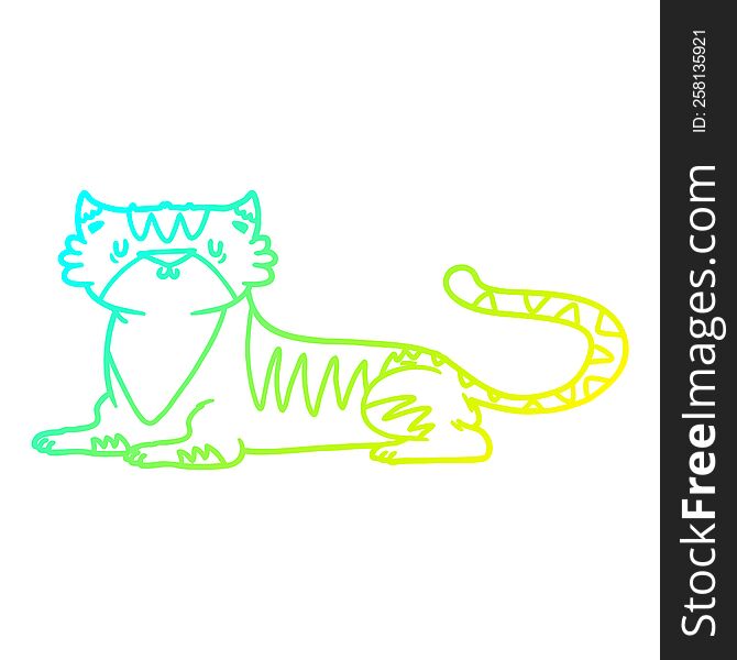 cold gradient line drawing of a cartoon tiger