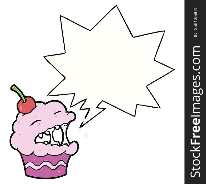 funny cartoon cupcake with speech bubble. funny cartoon cupcake with speech bubble