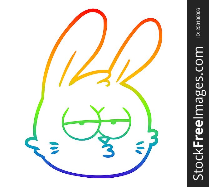rainbow gradient line drawing of a cartoon jaded rabbit face
