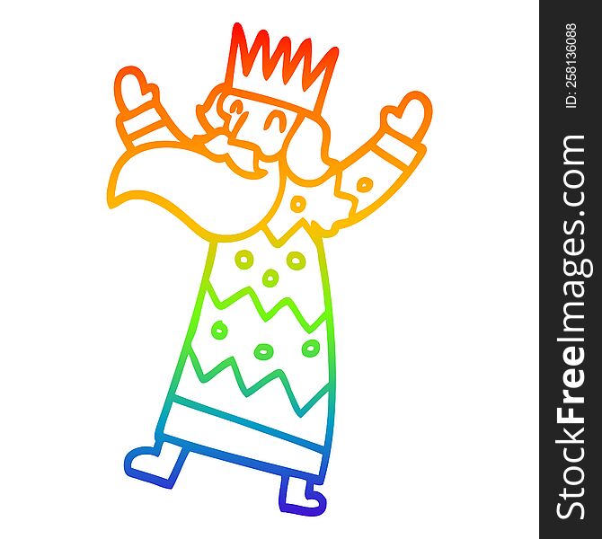 rainbow gradient line drawing of a cartoon jolly king