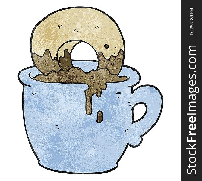 textured cartoon donut dunked in coffee