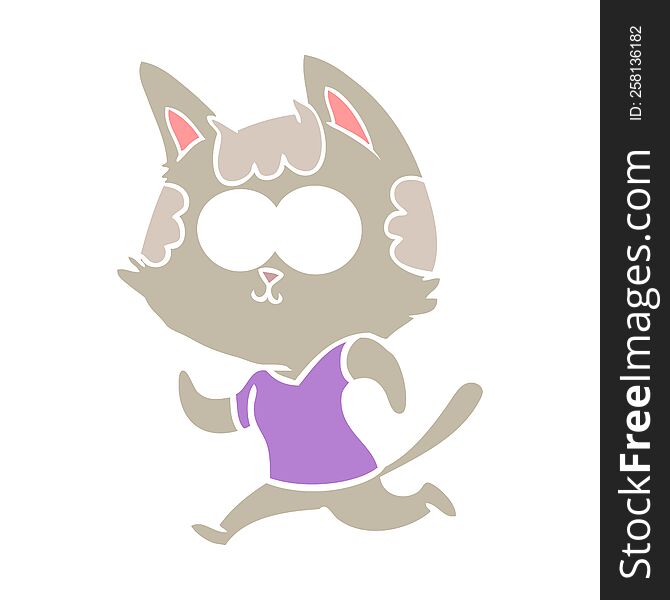 happy flat color style cartoon cat jogging