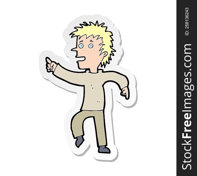 Sticker Of A Cartoon Happy Man Pointing