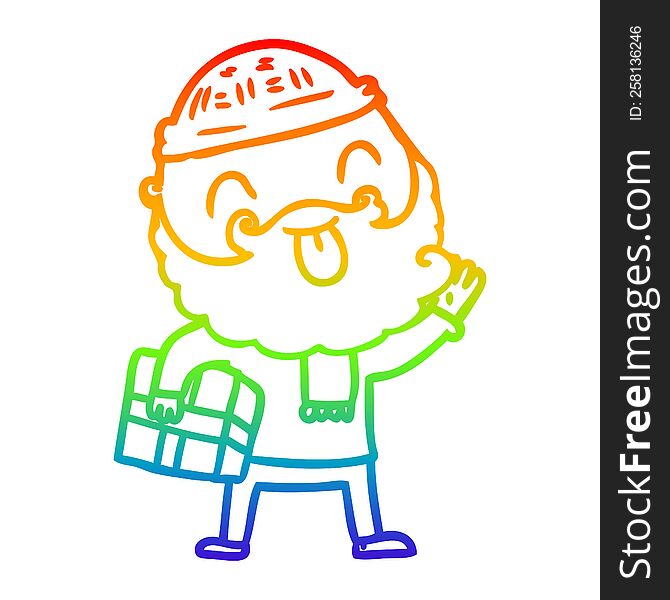 Rainbow Gradient Line Drawing Man With Beard Carrying Christmas Present