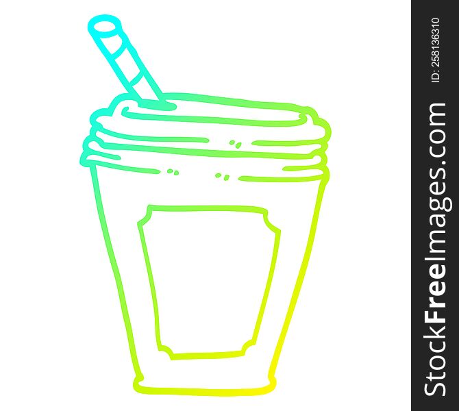 Cold Gradient Line Drawing Cartoon Coffee Cup With Straw