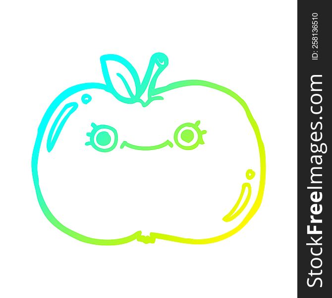 cold gradient line drawing of a cute cartoon apple