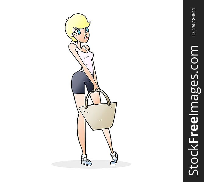 cartoon attractive woman shopping