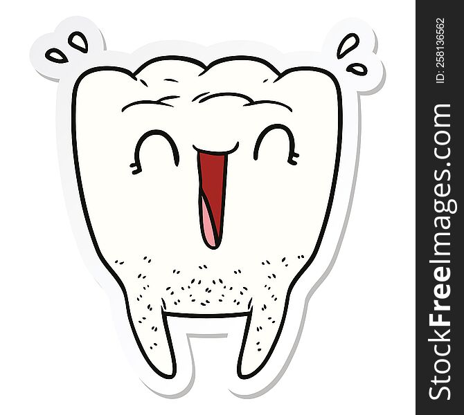 sticker of a cartoon happy tooth