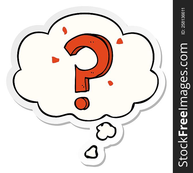 cartoon question mark with thought bubble as a printed sticker