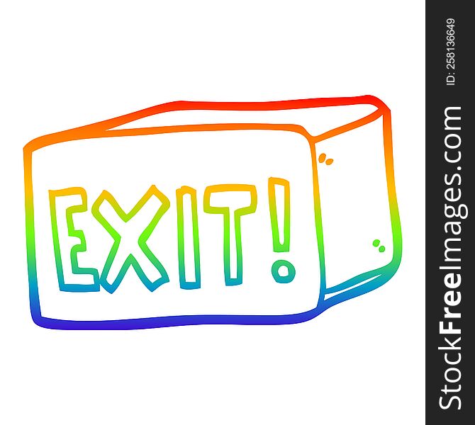 Rainbow Gradient Line Drawing Cartoon Exit Sign