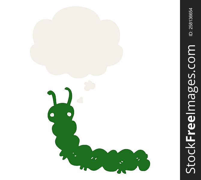 cartoon caterpillar with thought bubble in retro style