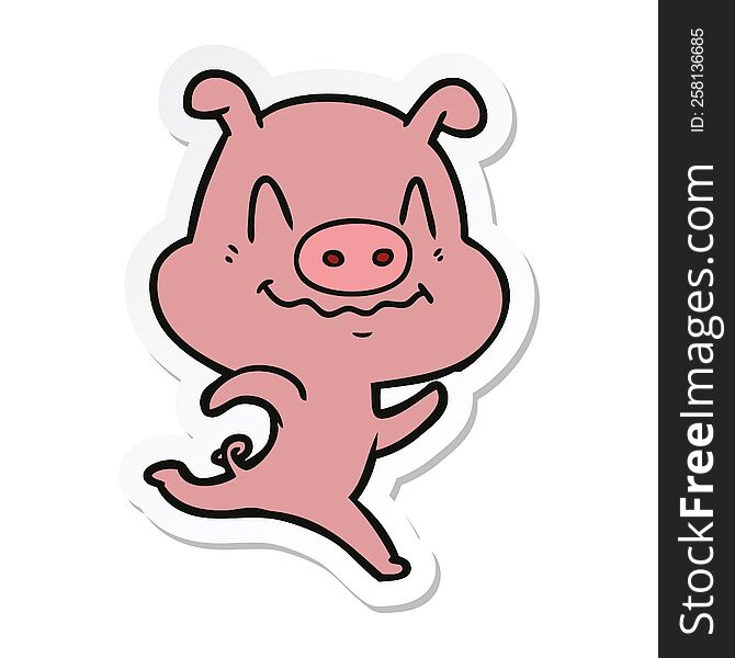 sticker of a nervous cartoon pig