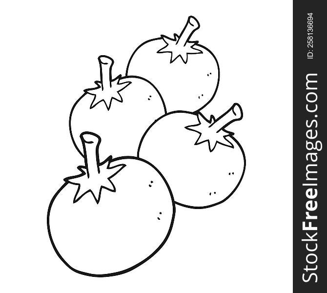 freehand drawn black and white cartoon tomato