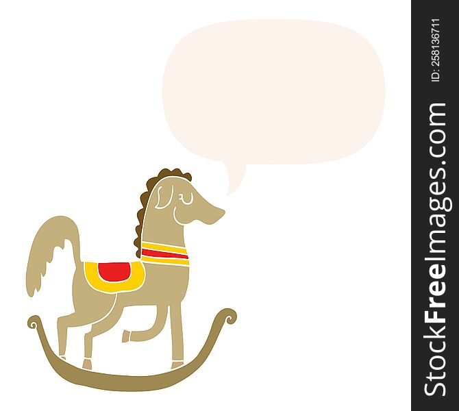 Cartoon Rocking Horse And Speech Bubble In Retro Style