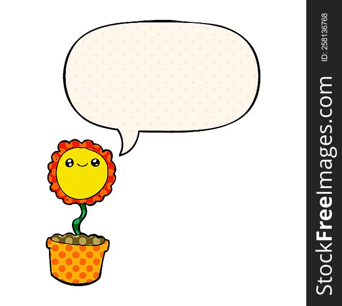 Cartoon Flower And Speech Bubble In Comic Book Style