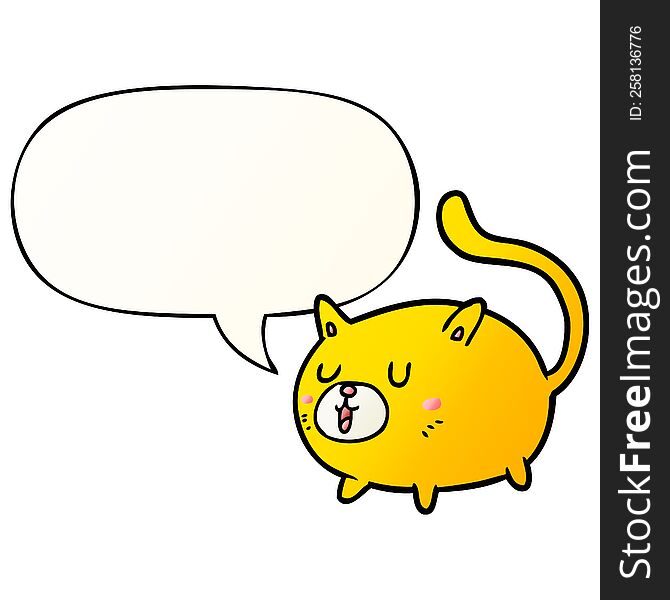 Cartoon Happy Cat And Speech Bubble In Smooth Gradient Style