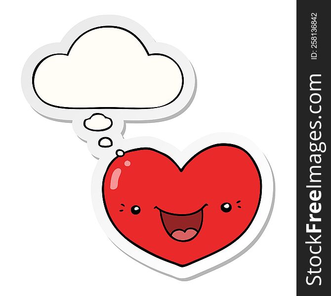 cartoon love heart character with thought bubble as a printed sticker