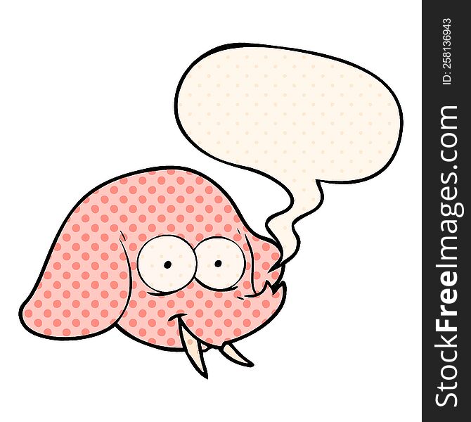 cartoon elephant face with speech bubble in comic book style