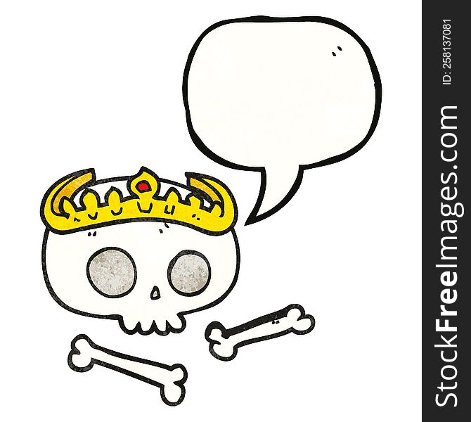freehand drawn texture speech bubble cartoon skull wearing tiara