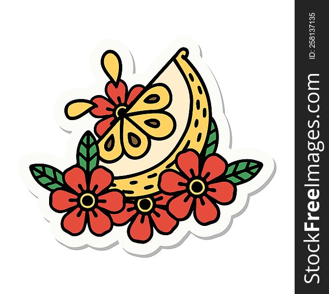 sticker of tattoo in traditional style of a decorative lemon. sticker of tattoo in traditional style of a decorative lemon