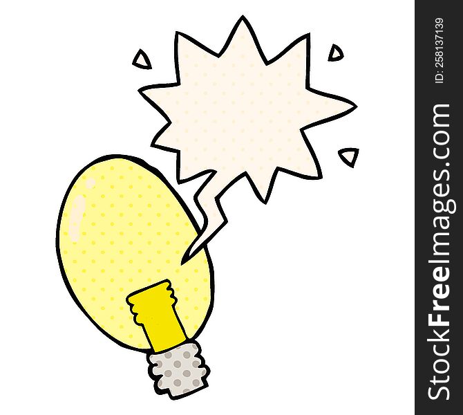 cartoon electric light with speech bubble in comic book style